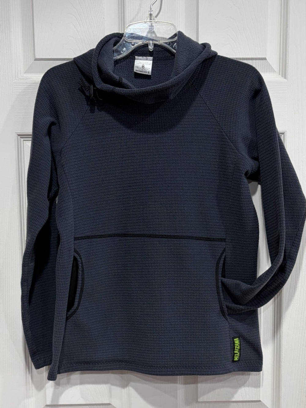 Melanzana Women’s Small Micro Grid Hoodie Dark Grey Jacket EUC Microgrid